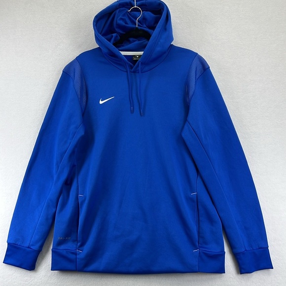 Nike Dri-Fit Men’s Hoodie Sz L Blue Pullover Kangaroo Pocket 100% Polyester EUC - Picture 1 of 11
